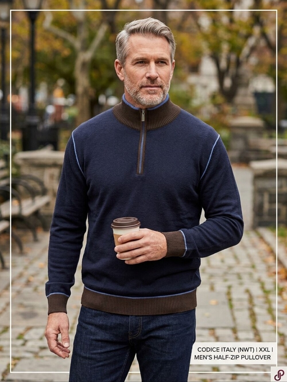 Codice Men's Navy Half-Zip Sweater with Blue Trim NWT #406 Size 56/XXL